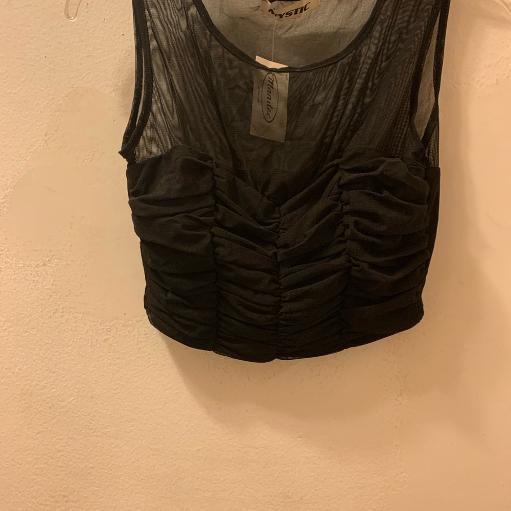 NWT Mystic Black Ruched Sleeveless Crop Top, size M